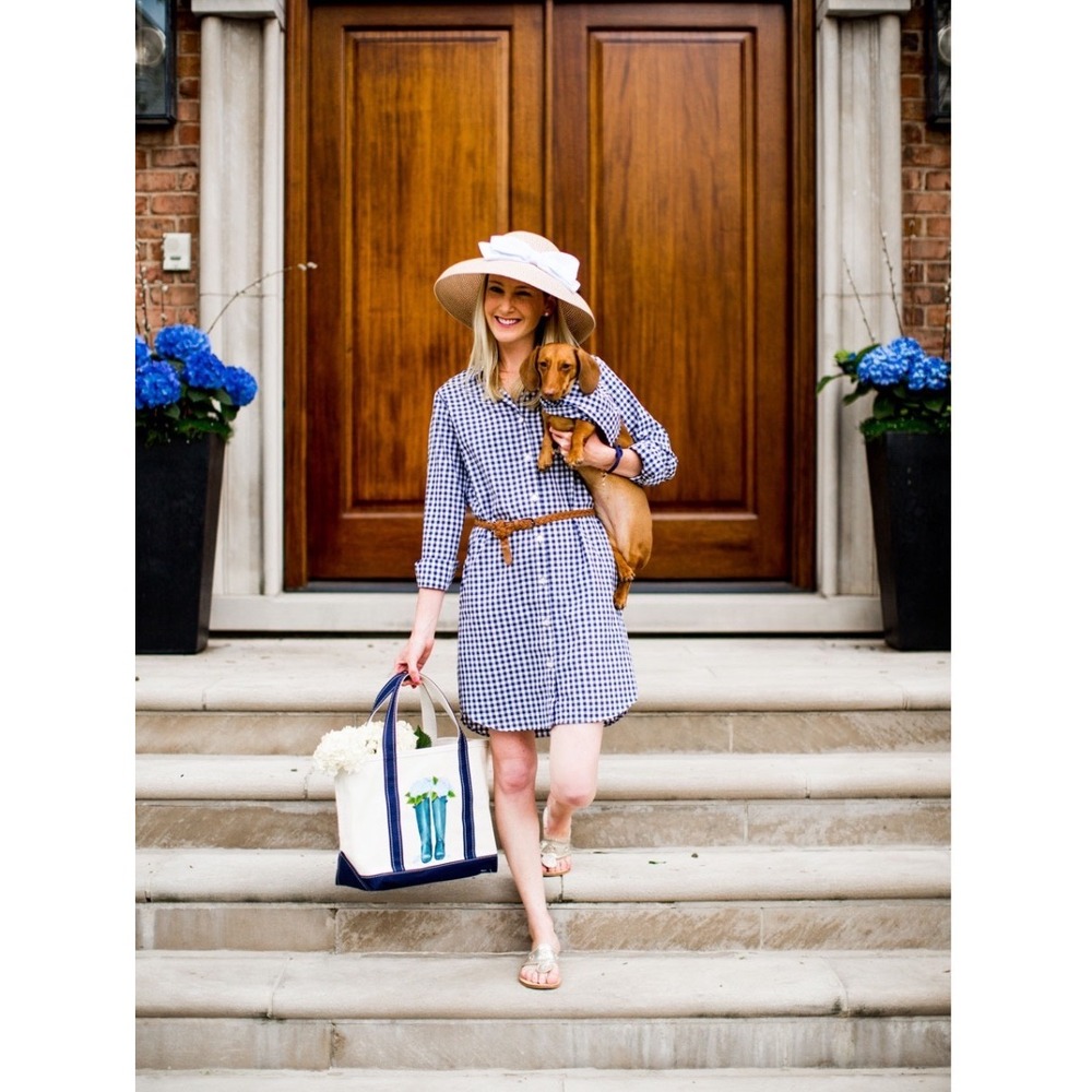 Kiel James‎ Patrick Navy Gingham Scallop Oxford Shirt Dress Womens S Cotton